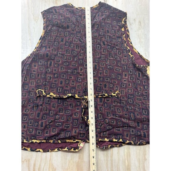 We Be BOP Sz 3x WILD Batik Rayon Camp Patchwork Vest Fall Browns Golds Beaded - Picture 4 of 7
